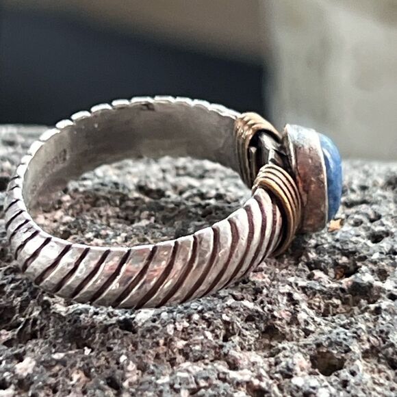 Vintage Sterling 12K Blue Kyanite Twisted Rope Ring size 8 - Picture 8 of 13
